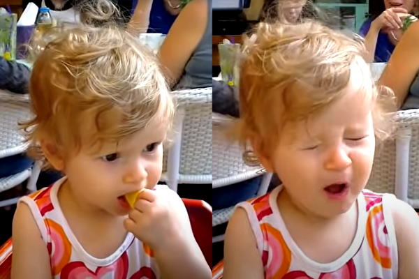 child eating lemon first time